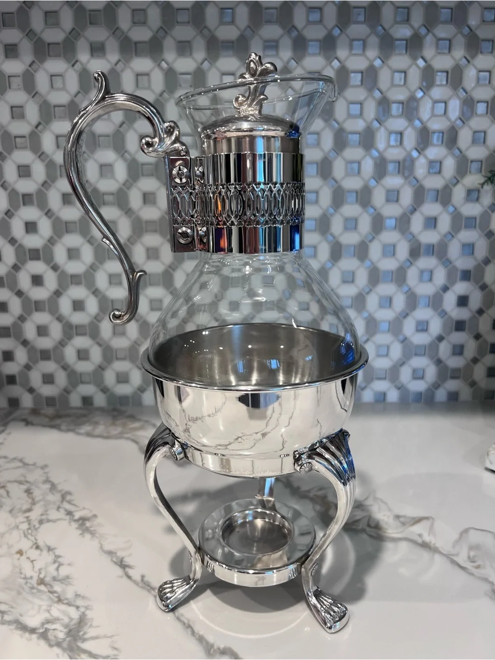 Vintage F.B. Rogers Silverplate Glass Coffee Carafe Warmer